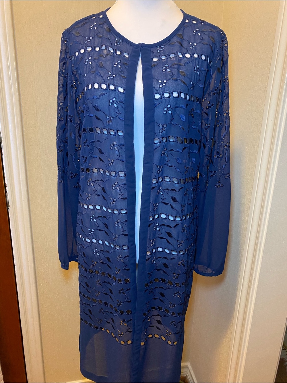 Chico’s Navy Blue blue Sheer Embroidered  layer Cover-Up